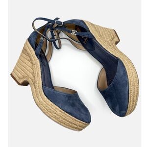 Sam Edelman Blue Suede Ankle Strap Wedges